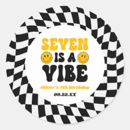 Adesivo Redondo Seven Is A Vibe Retro Seventh 7th Birthday Party