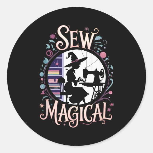 Adesivo Redondo Sew Magical Funny Halloween Sewing  (Frente)