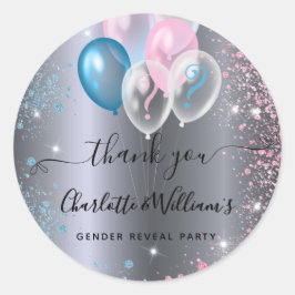 Adesivo Redondo Sexo revela festa garota azul rosa prata