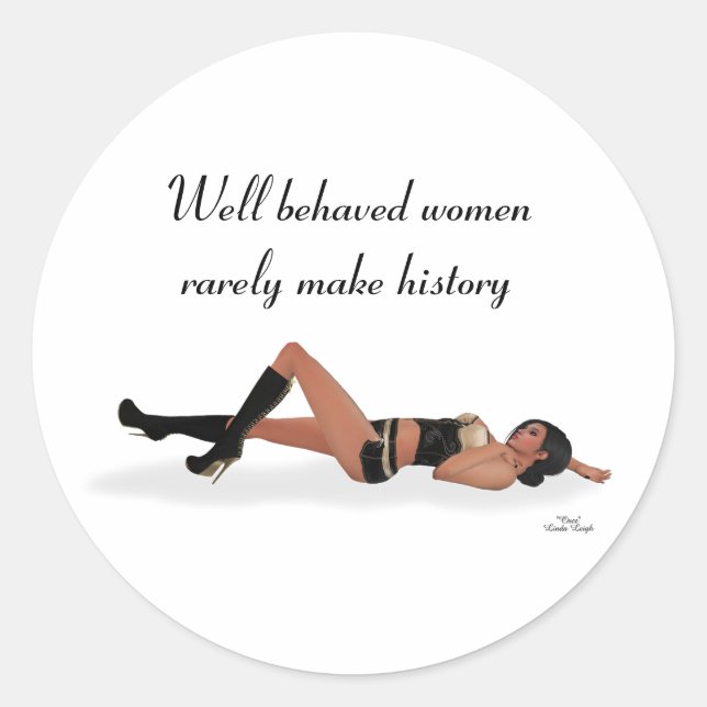 Adesivo Redondo Sexy Brunette Pinup Girl Slekers (Frente)