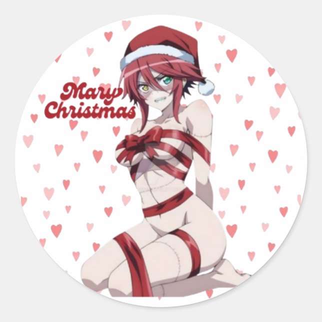 Adesivo Redondo Sexy Santa Marry Cristmas Wrapped Anime Girl (Frente)