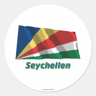Adesivo Redondo Seychelles Fliegende Flagge mit Namen