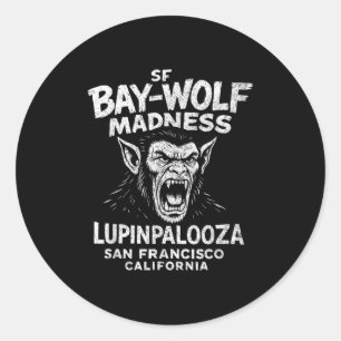 Adesivo Redondo Sf Bay Wolf Madness Lupinpaloza, Halloween Werewo