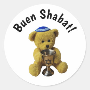 Adesivo Redondo Shabbat Ladino Teddy Bear Sticker