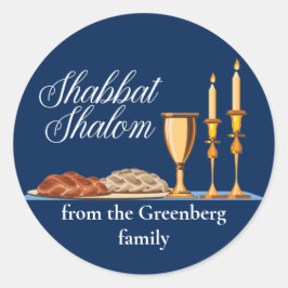 Adesivo Redondo Shabbat Shalom Janto de Sabão Azul Personalizado
