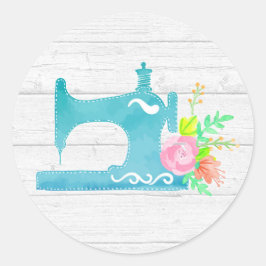 Adesivo Redondo Shabby Cottage Chic Sewing Machine Madeira Rústica