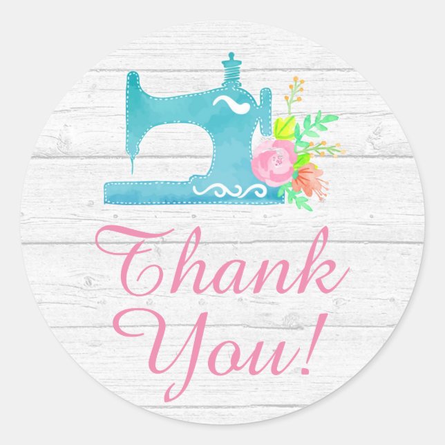 Adesivo Redondo Shabby Cottage Chic Sewing Russo Wood Obrigado (Frente)