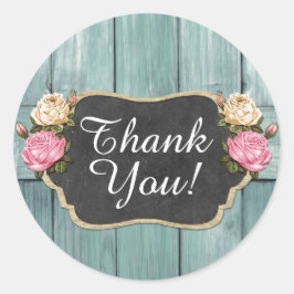 Adesivo Redondo Shabby Vintage Rosas Russo Chalkboard Obrigado