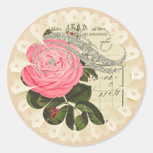 Adesivo Redondo Shabbychic Burlap e Lace Sticker (Frente)