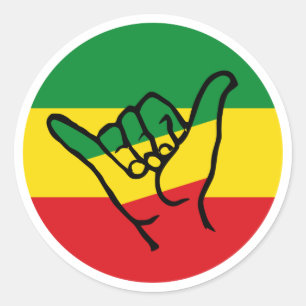 Adesivo Redondo Shaka Mão Com Cores De Reggae