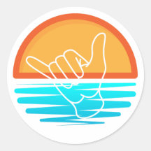 Shaka Surfer Sign Over Beach Sunset Sticker