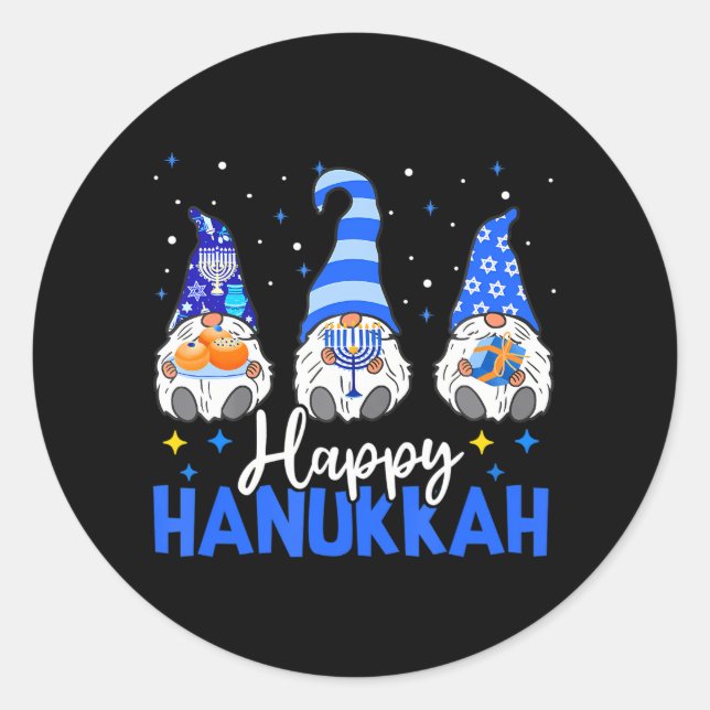 Adesivo Redondo Shalom Gnomos Menorah Dreidel Hanukkah Chanukah (Frente)