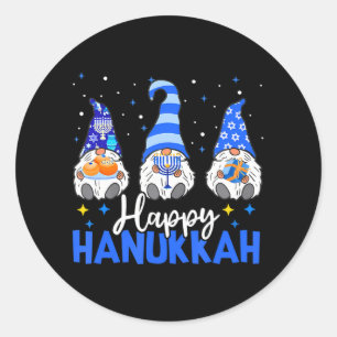 Adesivo Redondo Shalom Gnomos Menorah Dreidel Hanukkah Chanukah