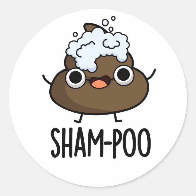 Adesivo Redondo Sham-Poo Engraçado Com Bolhas De Shampoo (Frente)