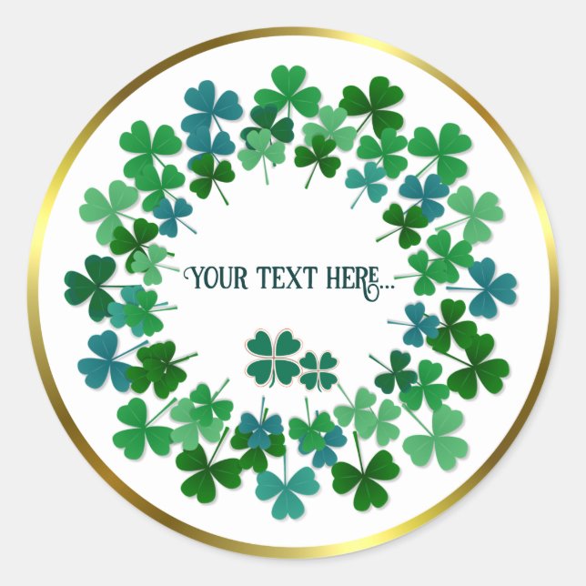 Adesivo Redondo Shamrock Circle  Custom Text Classic Round Sticker (Frente)