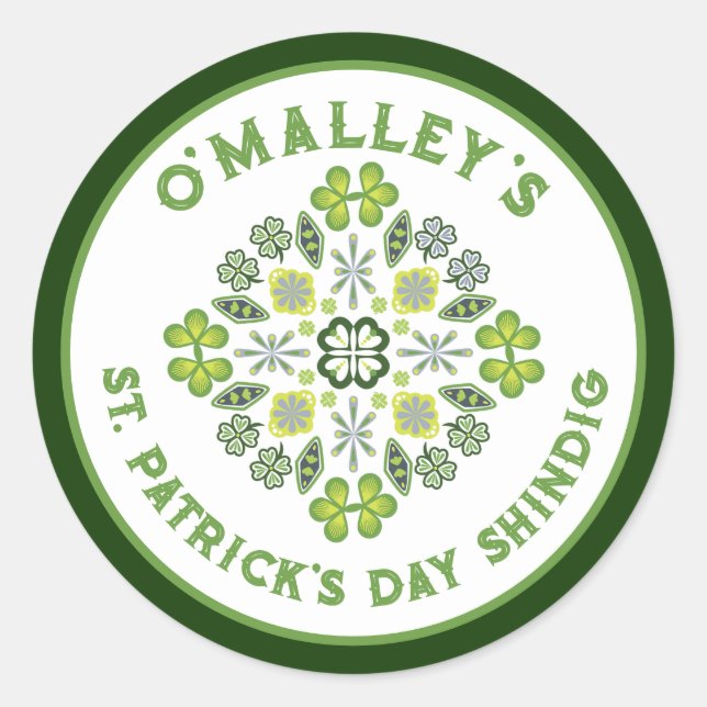 Adesivo Redondo Shamrock Clover Mandala Rua do Dia de Patrick (Frente)
