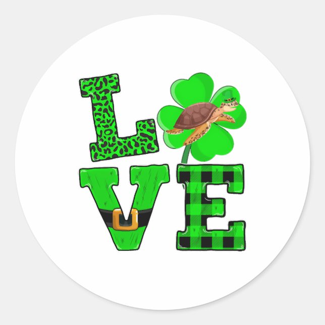 Adesivo Redondo Shamrock Green Plaid Love Sea Turtle St Patrick'S (Frente)