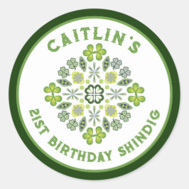 Adesivo Redondo Shamrock Mandala - aniversário de 21 anos