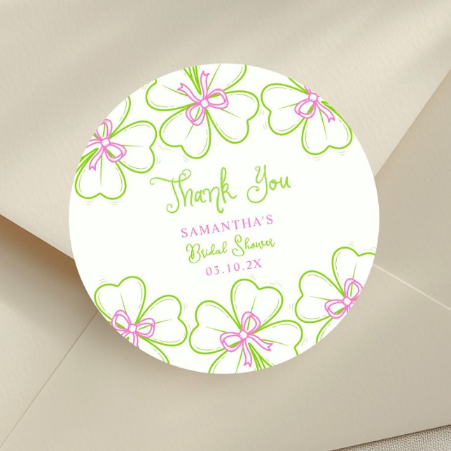 Adesivo Redondo  Shamrock Pink Green  Bridal Shower Thank You (Criador carregado)