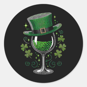 Adesivo Redondo Shamrock Wine Gles Bebendo Dia de São Patrício Iri