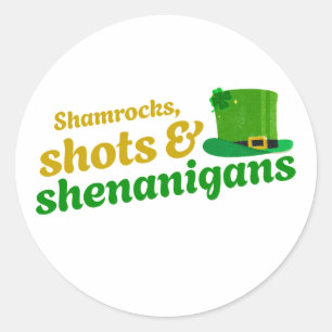Adesivo Redondo Shamrocks, Shots e Shenanigans