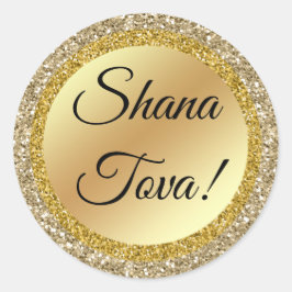 Adesivo Redondo shana tova! Script clássico, fundo ouro,personaliz
