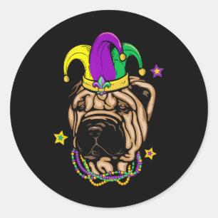 Adesivo Redondo Shar Pei Face Vestindo o Ódio do Jester do Miçanga