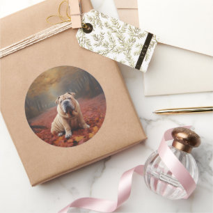 Adesivo Redondo Shar Pei no outono deixa cair inspiração