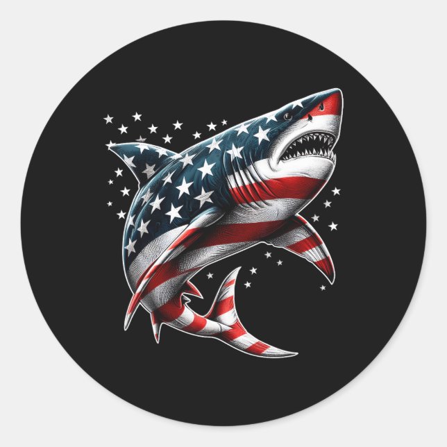 Adesivo Redondo Shark American Flag Usa 4 De Julho Gir (Frente)