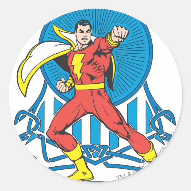 Adesivo Redondo SHAZAM em Resistência à Luta (Frente)