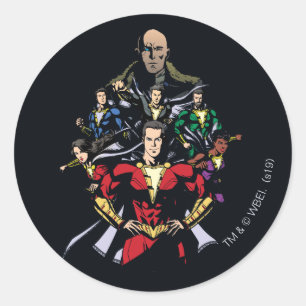 Adesivo Redondo SHAZAM!   Família Shazam Vs. Dr. Sivana