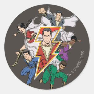 Adesivo Redondo SHAZAM! gráfico da família de Shazam
