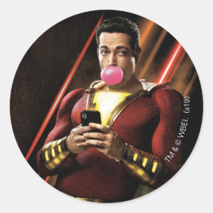 Adesivo Redondo SHAZAM! pastilha elástica de sopro de Shazam