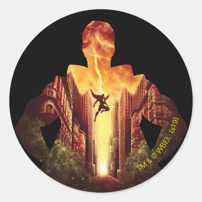 Adesivo Redondo SHAZAM! | Silhueta Sunset Shazam (Frente)