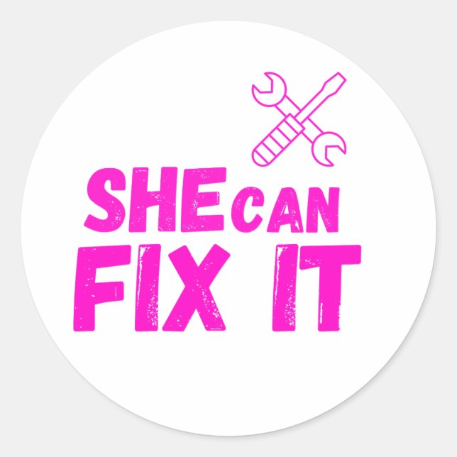 Adesivo Redondo She Can Fix It | Bold DIY Empowerment Sticker (Frente)