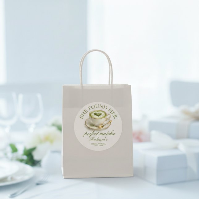 Adesivo Redondo She Found Her Perfect Matcha Bridal Shower  (She Found Her Perfect Matcha Bridal Shower Classic Round Sticker by Ricaso. other sizes available)