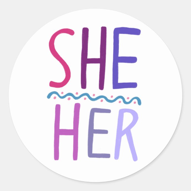 Adesivo Redondo SHE / SEU Pronouns Handlettering Conjunto de (Frente)