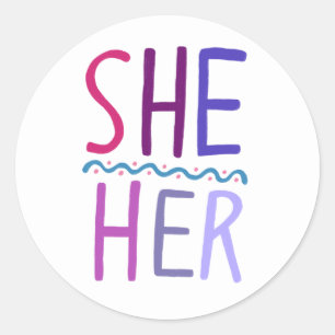 Adesivo Redondo SHE / SEU Pronouns Handlettering Conjunto de
