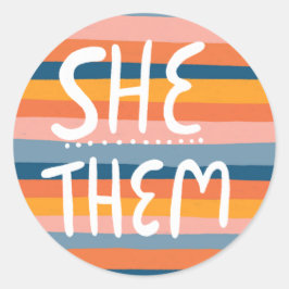 Adesivo Redondo She/THEM Pronounes Stripes Manipulador Folha de