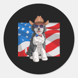 Adesivo Redondo Sheepadoodle Patriotic Merica 4 De Julho Americano