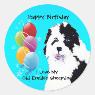 Adesivo Redondo Sheepdog inglês velho - balão do aniversário