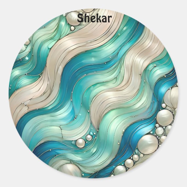 Adesivo Redondo SHEKAR ~ SHINY Blue Abstrato ~ (Frente)