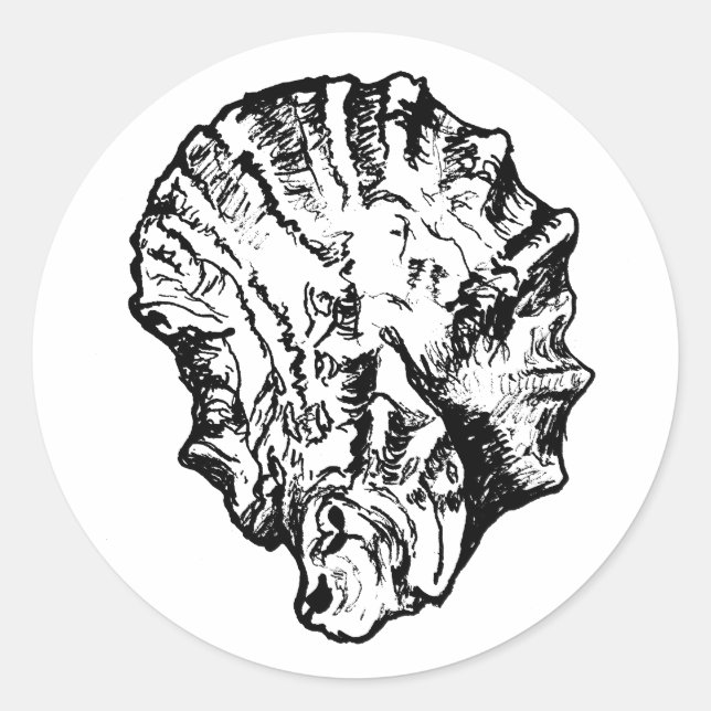 Adesivo Redondo Shell de Ostra Branca e Preta (Frente)