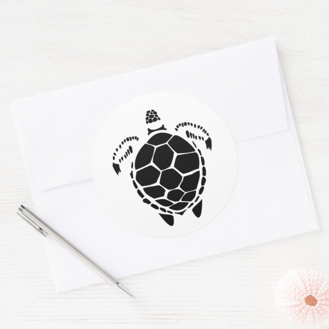 Adesivo Redondo Shell de Tartaruga do Mar Negro (Envelope)