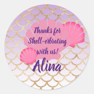 Adesivo Redondo Shellerbrate Party Favor da Sereia submarina