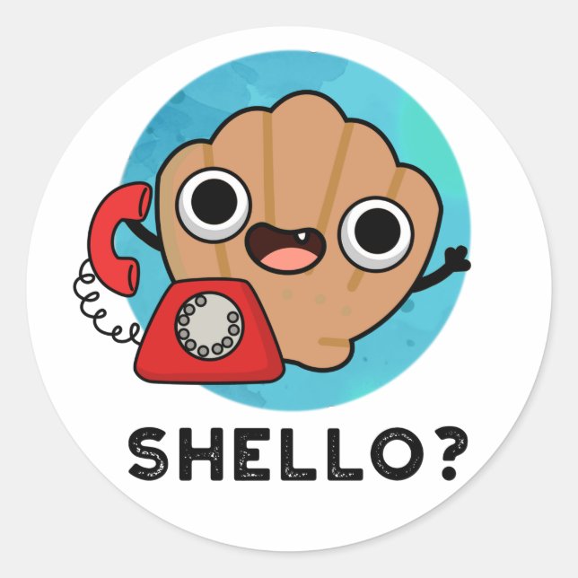 Adesivo Redondo Shello Funny Sea Shell Pun (Frente)