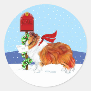 Adesivo Redondo Sheltie Christmas Mail Sable