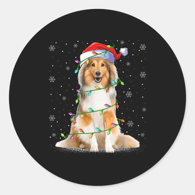 Adesivo Redondo Sheltie Dog Lover Xmas Lighting Santa Sheltie Chri (Frente)