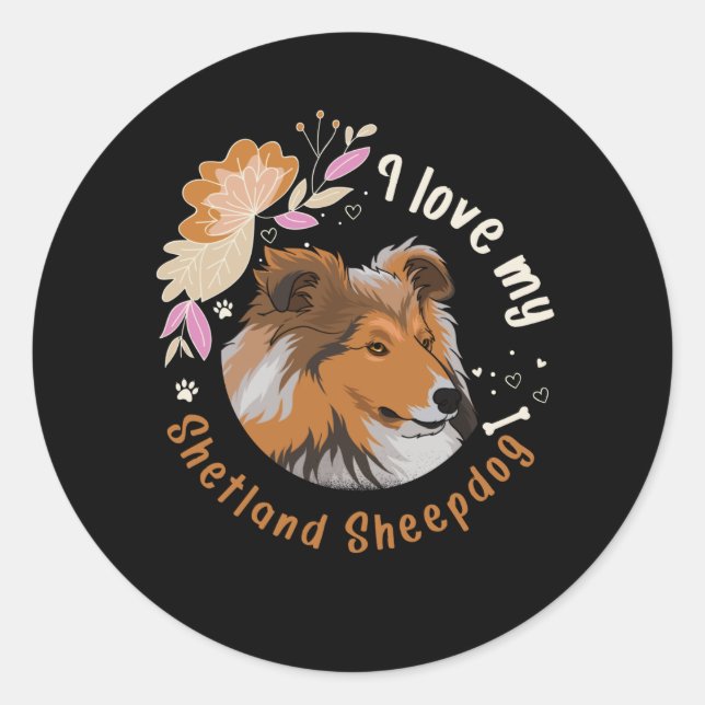 Adesivo Redondo Sheltie Dog Shetland Sheepdog Idea (Frente)