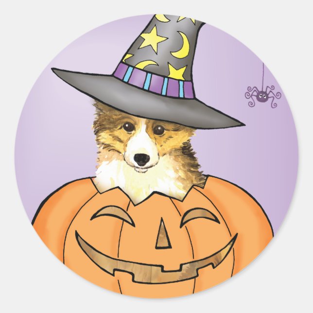 Adesivo Redondo Sheltie Halloween (Frente)